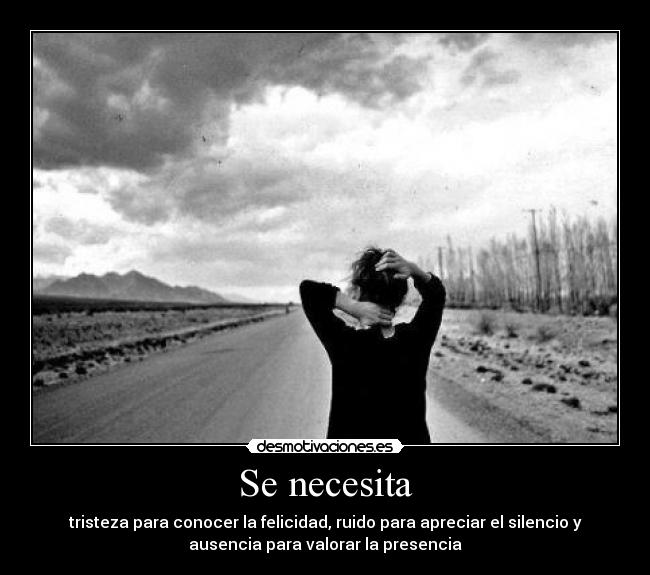 Se necesita - tristeza para conocer la felicidad, ruido para apreciar el silencio y
ausencia para valorar la presencia