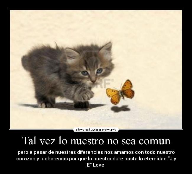 Tal vez lo nuestro no sea comun - pero a pesar de nuestras diferencias nos amamos con todo nuestro
corazon y lucharemos por que lo nuestro dure hasta la eternidad J y
E Love 