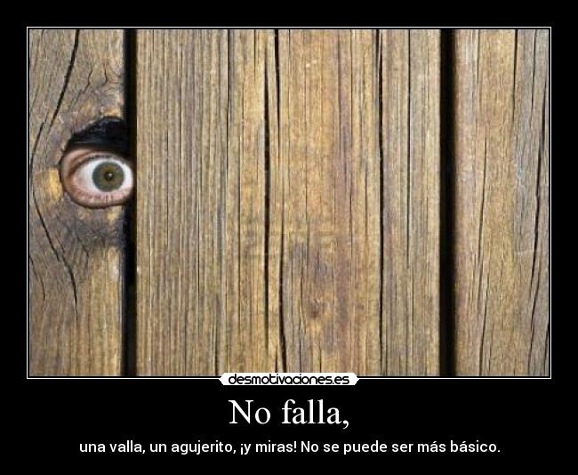 No falla, - una valla, un agujerito, ¡y miras! No se puede ser más básico.
