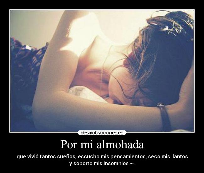 Por mi almohada - que vivió tantos sueños, escucho mis pensamientos, seco mis llantos
y soporto mis insomnios ~ ♥