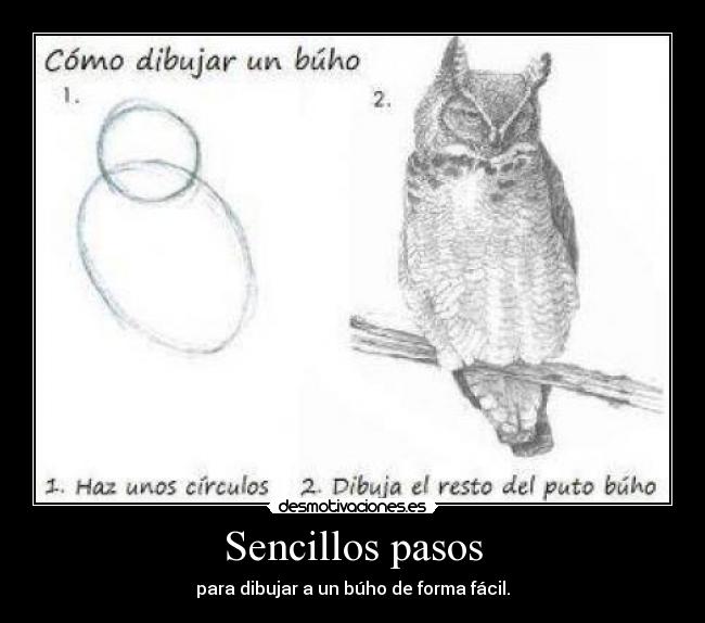 Sencillos pasos - para dibujar a un búho de forma fácil.