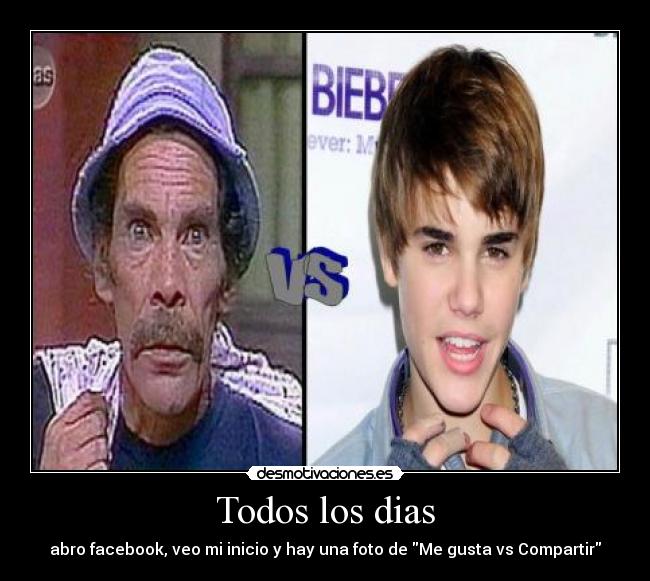 Todos los dias - abro facebook, veo mi inicio y hay una foto de Me gusta vs Compartir