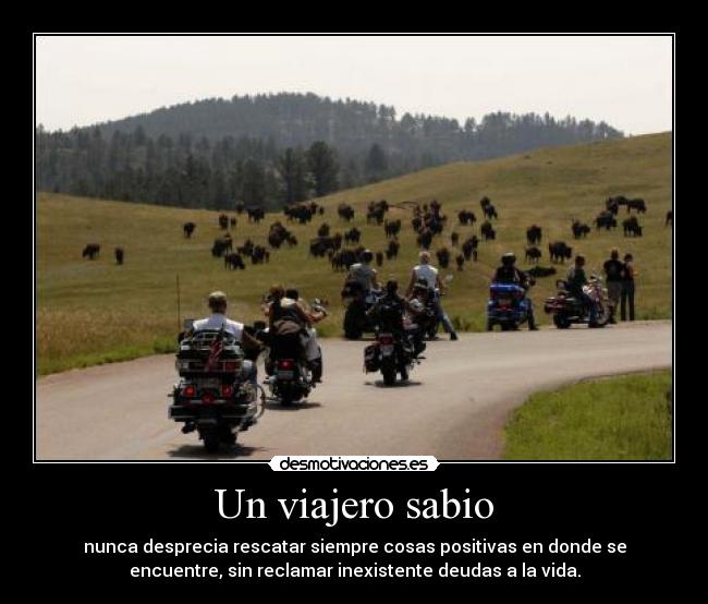 Un viajero sabio - nunca desprecia rescatar siempre cosas positivas en donde se
encuentre, sin reclamar inexistente deudas a la vida.