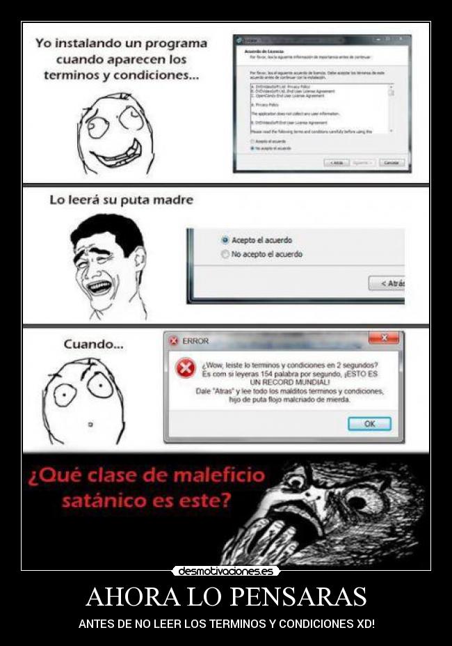 carteles terminos condiciones pensaras leer jajaja xddd desmotiva desmotivaciones
