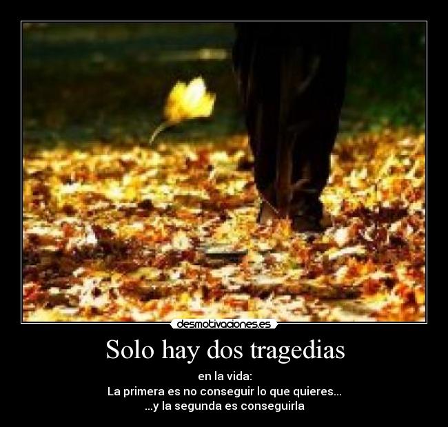 Solo hay dos tragedias - en la vida:
La primera es no conseguir lo que quieres...
...y la segunda es conseguirla