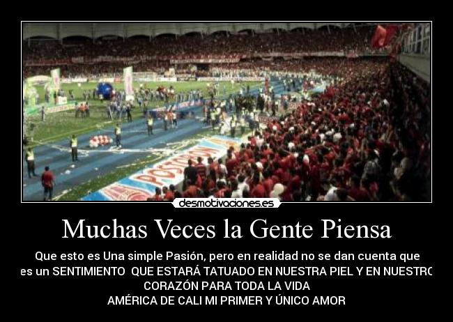 Muchas Veces la Gente Piensa - Que esto es Una simple Pasión, pero en realidad no se dan cuenta que
es un SENTIMIENTO QUE ESTARÁ TATUADO EN NUESTRA PIEL Y EN NUESTRO
CORAZÓN PARA TODA LA VIDA
AMÉRICA DE CALI MI PRIMER Y ÚNICO AMOR♥