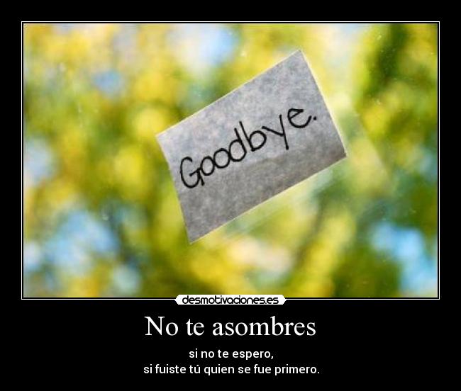 No te asombres - si no te espero,
si fuiste tú quien se fue primero.