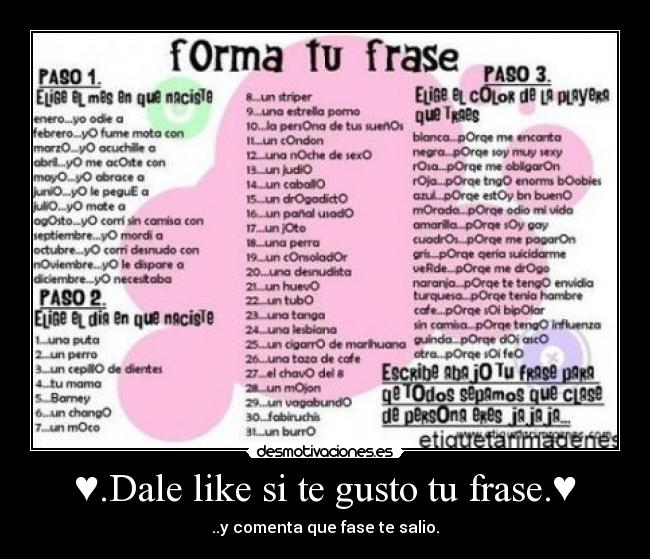 ♥.Dale like si te gusto tu frase.♥ - ..y comenta que fase te salio.