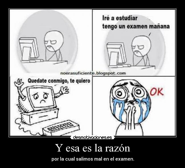 Y esa es la razón - por la cual salimos mal en el examen.