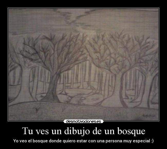 Tu ves un dibujo de un bosque - Yo veo el bosque donde quiero estar con una persona muy especial :)
