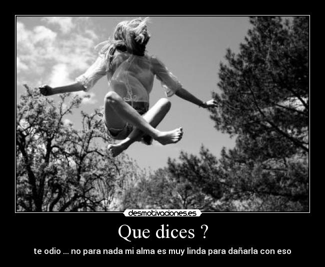 Que dices ? - te odio ... no para nada mi alma es muy linda para dañarla con eso