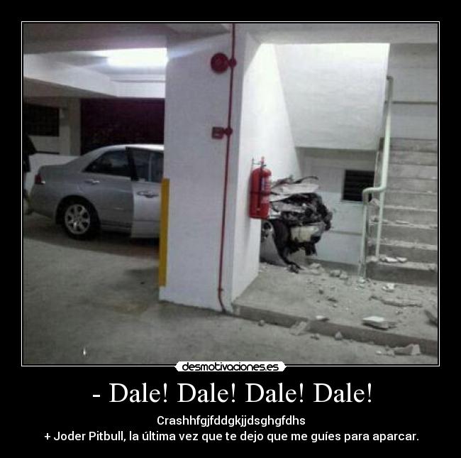 - Dale! Dale! Dale! Dale! - Crashhfgjfddgkjjdsghgfdhs
+ Joder Pitbull, la última vez que te dejo que me guíes para aparcar.
