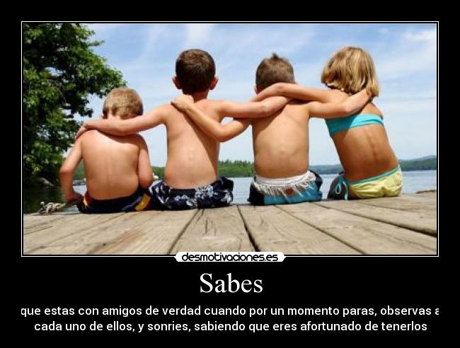 Sabes - que estas con amigos de verdad cuando por un momento paras, observas a
cada uno de ellos, y sonries, sabiendo que eres afortunado de tenerlos