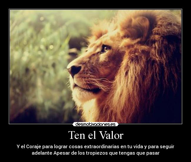 Ten el Valor - Y el Coraje para lograr cosas extraordinarias en tu vida y para seguir
adelante Apesar de los tropiezos que tengas que pasar