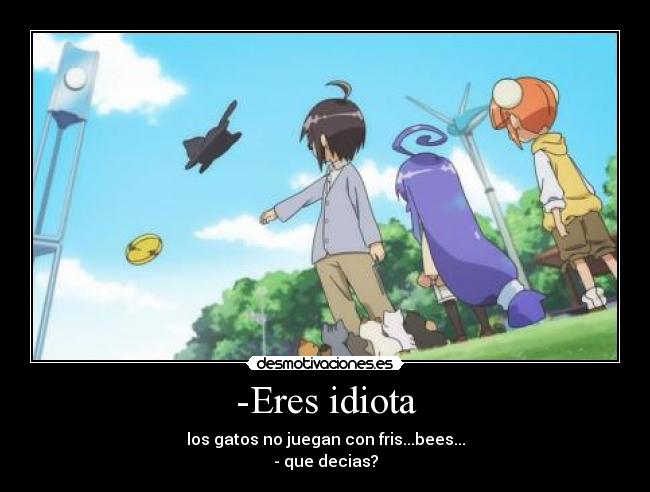 -Eres idiota - los gatos no juegan con fris...bees...
- que decias?
