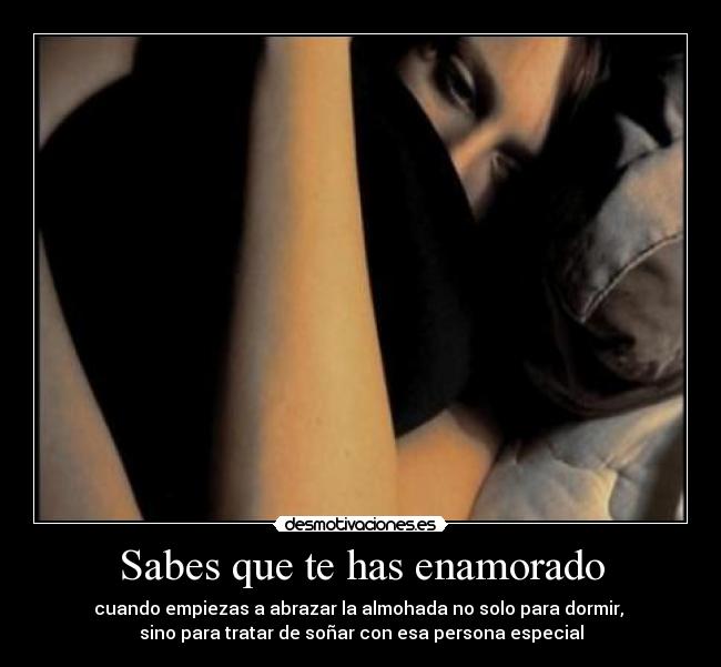 Sabes que te has enamorado - cuando empiezas a abrazar la almohada no solo para dormir, 
sino para tratar de soñar con esa persona especial