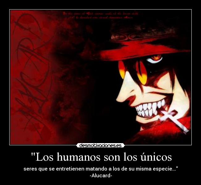 Los humanos son los únicos - seres que se entretienen matando a los de su misma especie...
-Alucard-