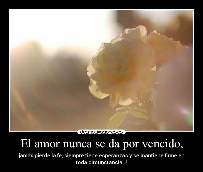 El amor nunca se da por vencido, - jamás pierde la fe, siempre tiene esperanzas y se mantiene firme en
toda circunstancia...!