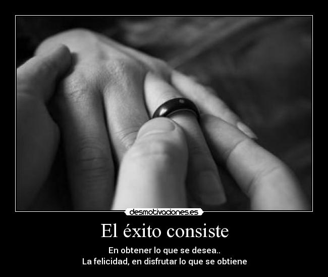 El éxito consiste - En obtener lo que se desea..
La felicidad, en disfrutar lo que se obtiene