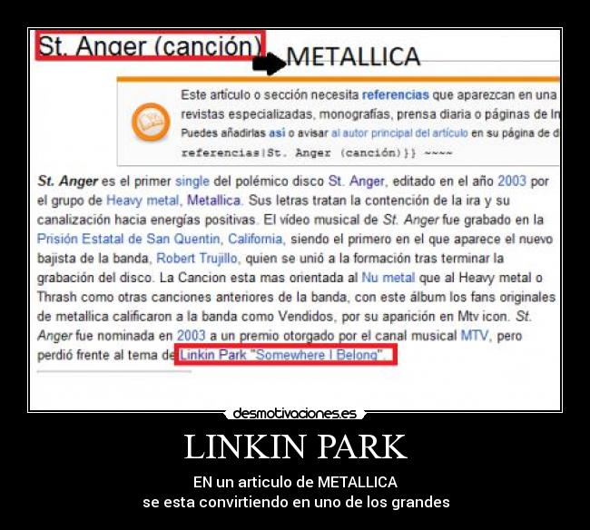 LINKIN PARK - EN un articulo de METALLICA
se esta convirtiendo en uno de los grandes