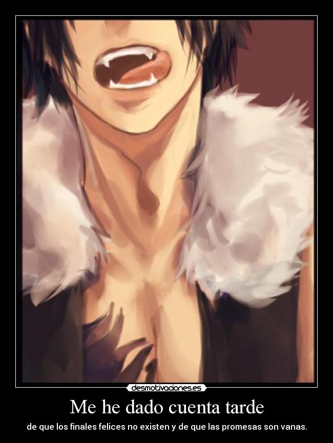 Me he dado cuenta tarde - de que los finales felices no existen y de que las promesas son vanas.