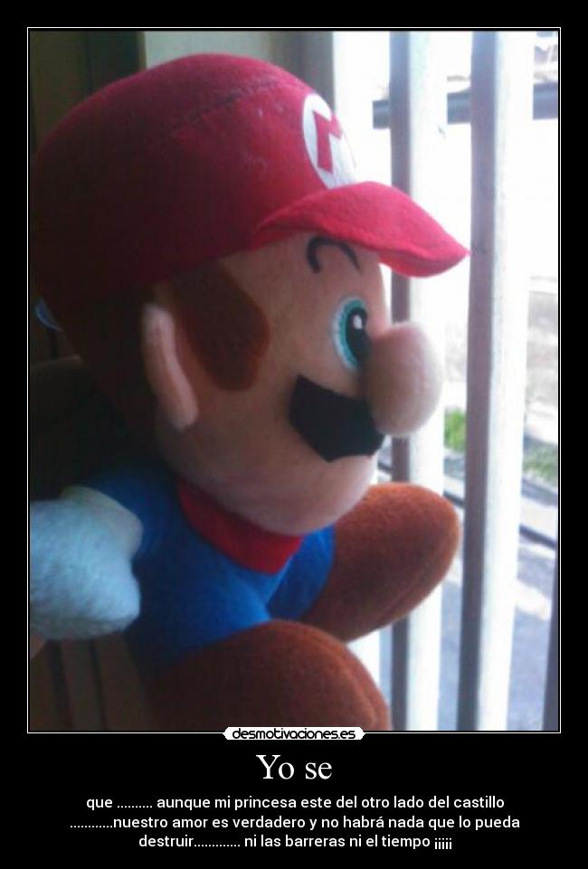 Yo se - que .......... aunque mi princesa este del otro lado del castillo
............nuestro amor es verdadero y no habrá nada que lo pueda
destruir............. ni las barreras ni el tiempo ¡¡¡¡¡