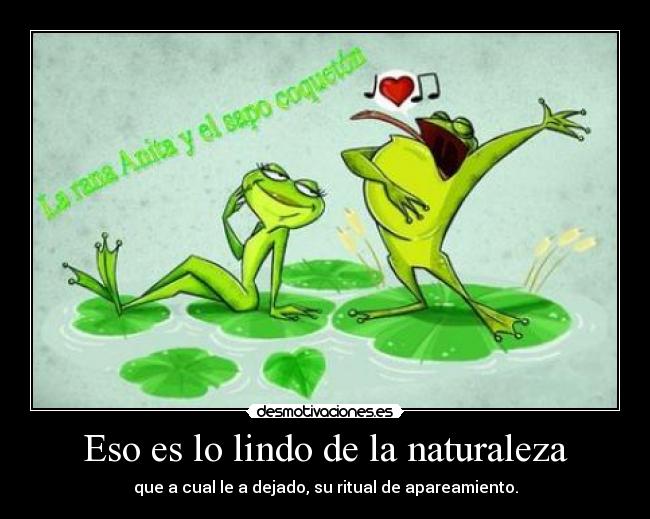 Eso es lo lindo de la naturaleza - que a cual le a dejado, su ritual de apareamiento.