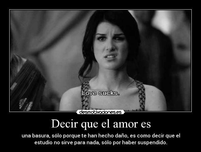 Decir que el amor es - una basura, sólo porque te han hecho daño, es como decir que el
estudio no sirve para nada, sólo por haber suspendido.