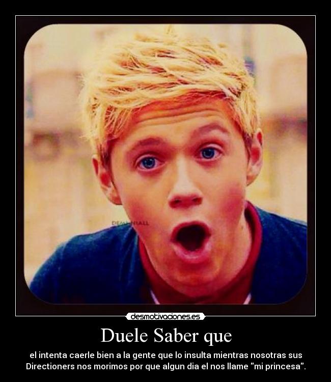 Duele Saber que - el intenta caerle bien a la gente que lo insulta mientras nosotras sus
Directioners nos morimos por que algun dia el nos llame mi princesa.