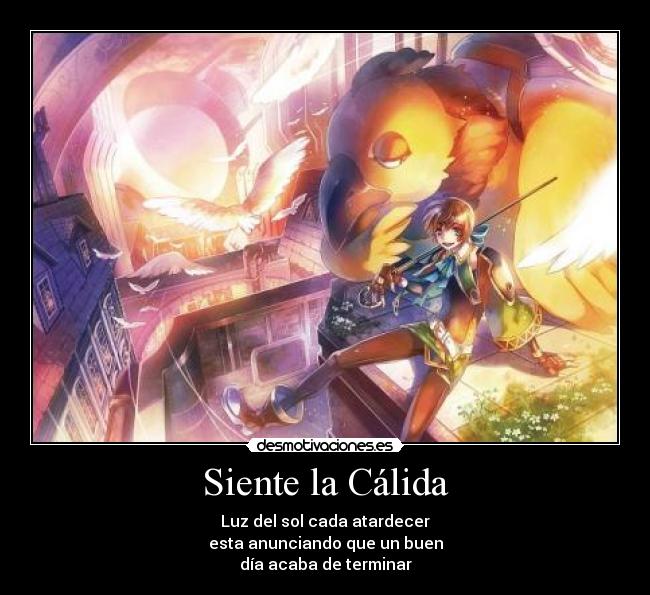 Siente la Cálida - Luz del sol cada atardecer
esta anunciando que un buen
día acaba de terminar