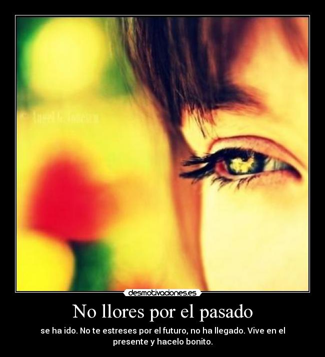 No llores por el pasado - se ha ido. No te estreses por el futuro, no ha llegado. Vive en el
presente y hacelo bonito.