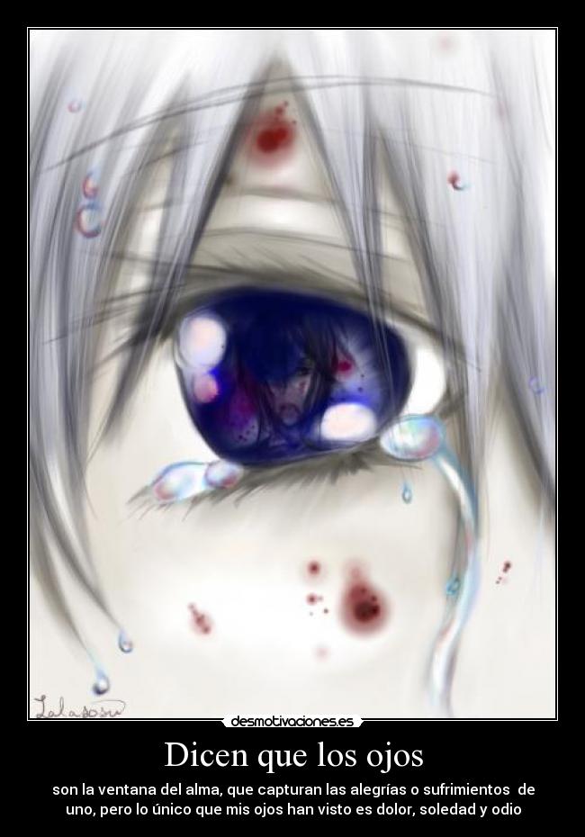 Dicen que los ojos - son la ventana del alma, que capturan las alegrías o sufrimientos de
uno, pero lo único que mis ojos han visto es dolor, soledad y odio