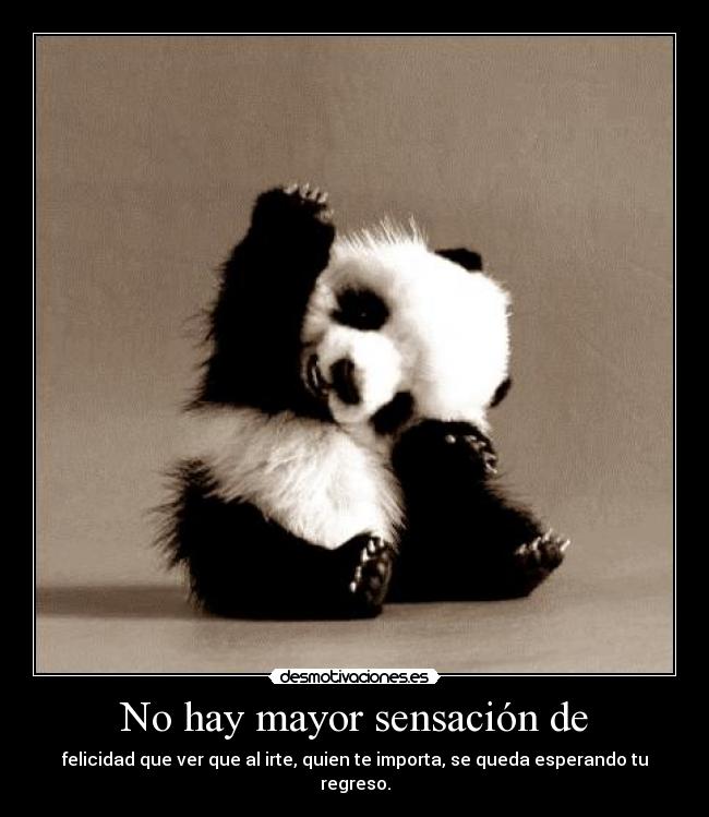 No hay mayor sensación de - felicidad que ver que al irte, quien te importa, se queda esperando tu regreso.