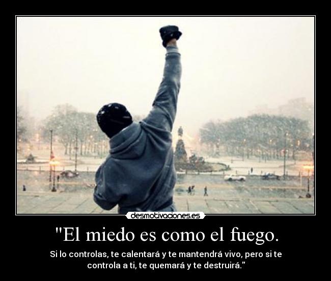 El miedo es como el fuego. - Si lo controlas, te calentará y te mantendrá vivo, pero si te
controla a ti, te quemará y te destruirá.