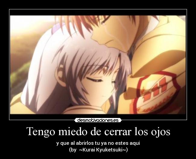 carteles miedo anime tenshi kanade angel beats love hug tears sad desmotivaciones