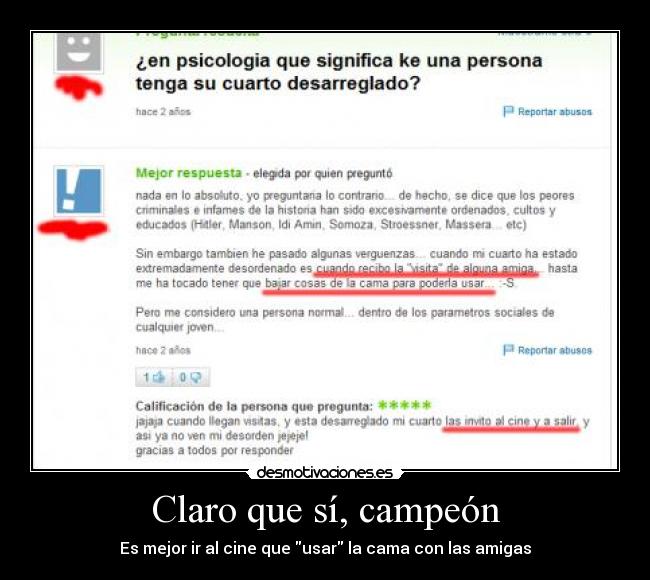 Claro que sí, campeón - Es mejor ir al cine que usar la cama con las amigas