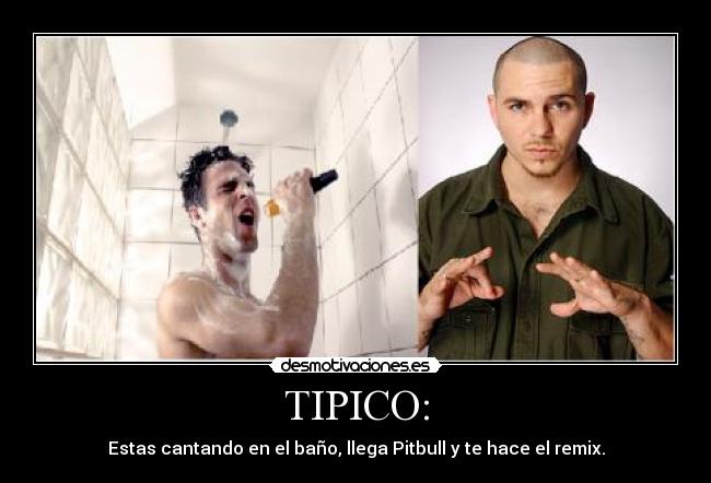 TIPICO: - Estas cantando en el baño, llega Pitbull y te hace el remix.