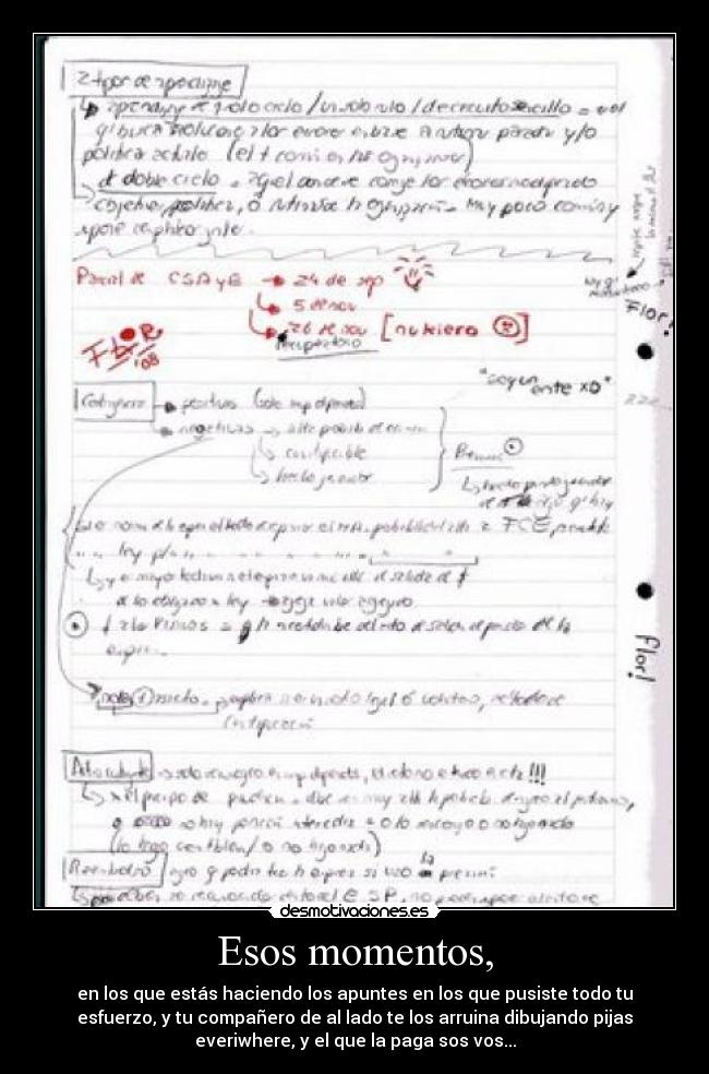 Esos momentos, - en los que estás haciendo los apuntes en los que pusiste todo tu
esfuerzo, y tu compañero de al lado te los arruina dibujando pijas
everiwhere, y el que la paga sos vos...