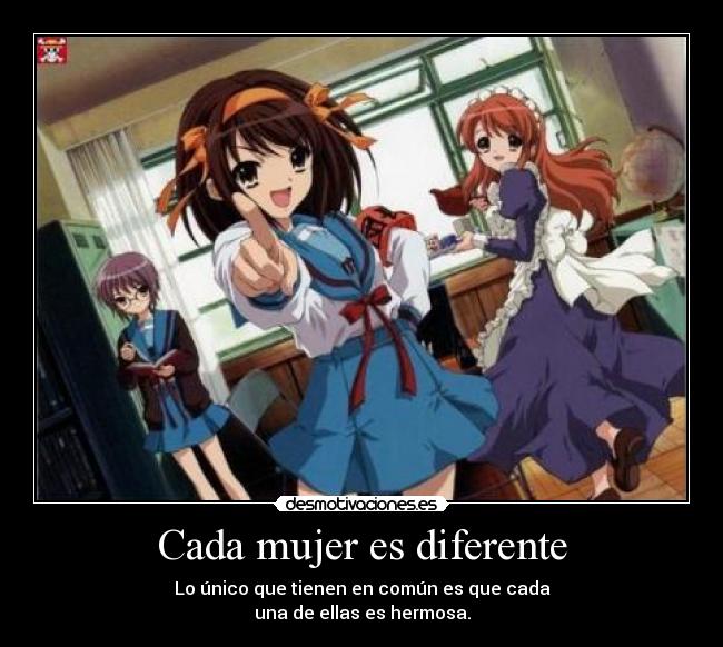 carteles mujer anime haruhi susumiya muwigaraklan desmotivaciones