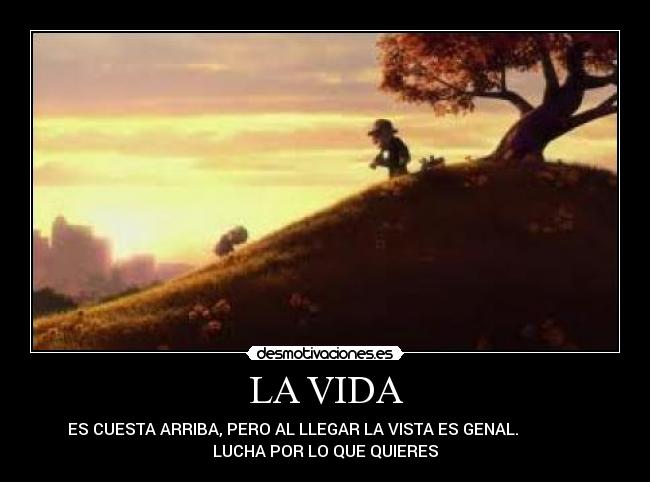 LA VIDA - ES CUESTA ARRIBA, PERO AL LLEGAR LA VISTA ES GENAL.                
LUCHA POR LO QUE QUIERES