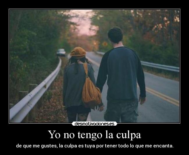 Yo no tengo la culpa - de que me gustes, la culpa es tuya por tener todo lo que me encanta.