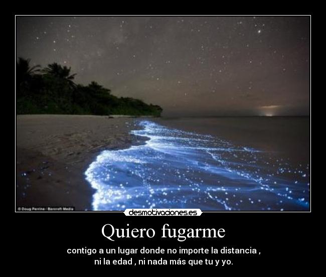 Quiero fugarme - contigo a un lugar donde no importe la distancia ,
ni la edad , ni nada más que tu y yo.