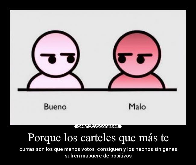 Porque los carteles que más te - curras son los que menos votos consiguen y los hechos sin ganas
sufren masacre de positivos