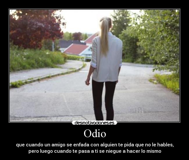 Odio - que cuando un amigo se enfada con alguien te pida que no le hables,
pero luego cuando te pasa a ti se niegue a hacer lo mismo