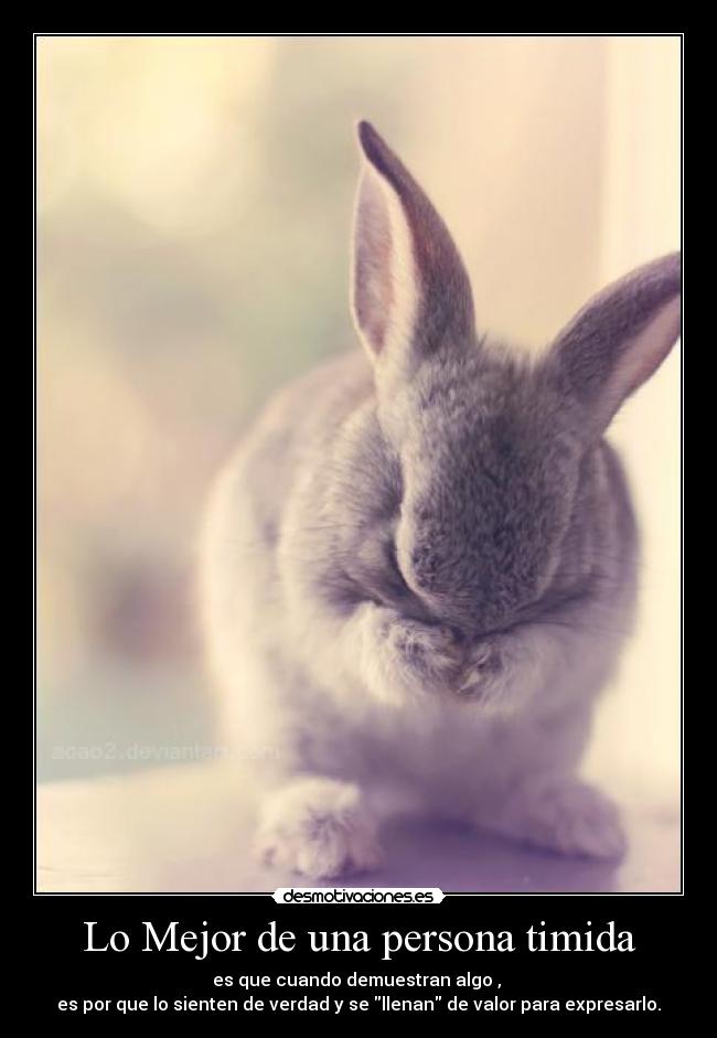 Lo Mejor de una persona timida - es que cuando demuestran algo ,
es por que lo sienten de verdad y se llenan de valor para expresarlo.