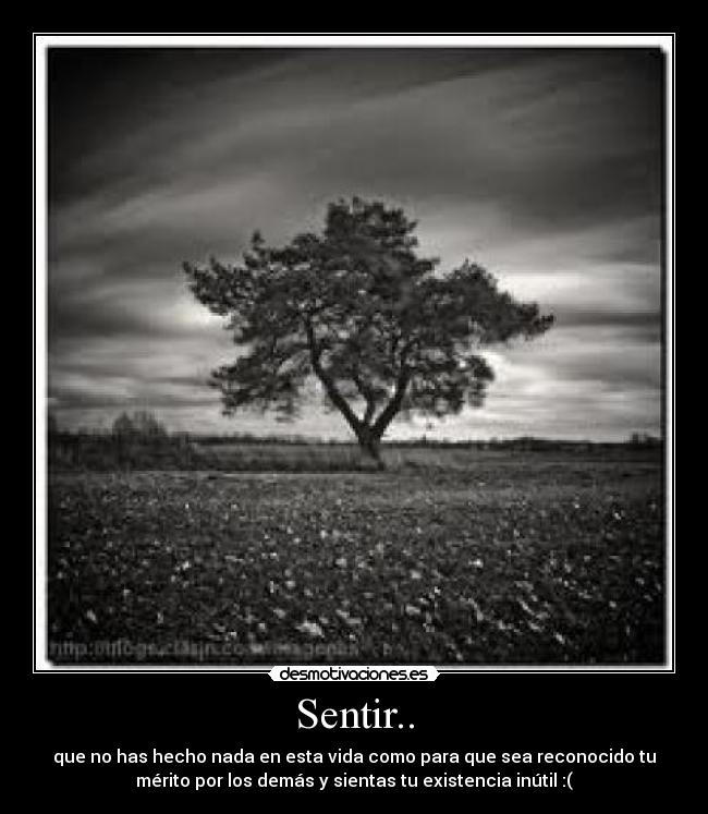 Sentir.. - que no has hecho nada en esta vida como para que sea reconocido tu
mérito por los demás y sientas tu existencia inútil :(