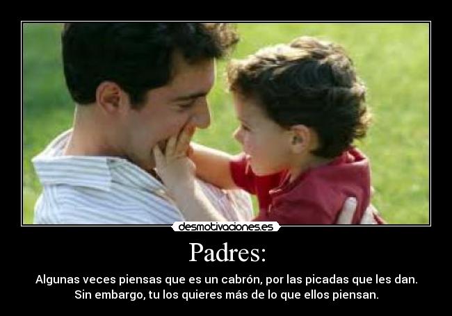 Padres: - Algunas veces piensas que es un cabrón, por las picadas que les dan.
Sin embargo, tu los quieres más de lo que ellos piensan.