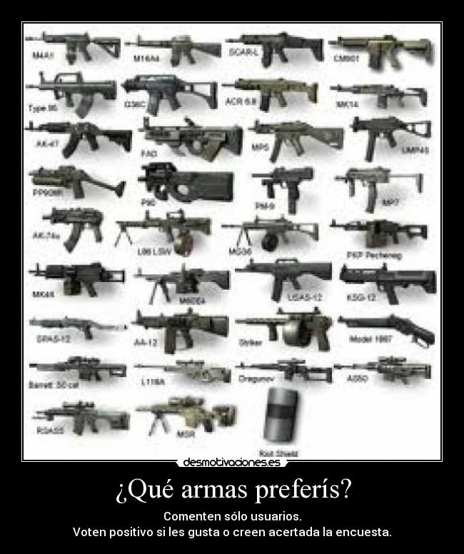 ¿Qué armas preferís? - Comenten sólo usuarios.
Voten positivo si les gusta o creen acertada la encuesta.