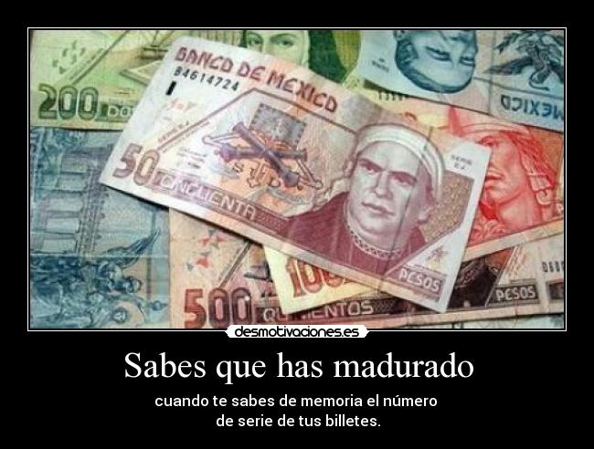 Sabes que has madurado - cuando te sabes de memoria el número
de serie de tus billetes.
