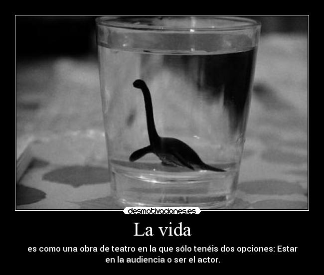 La vida - es como una obra de teatro en la que sólo tenéis dos opciones: Estar
en la audiencia o ser el actor.